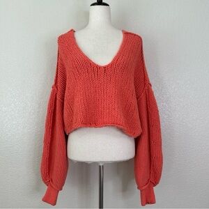 Free People We The Free Sea Bright Chunky Open Knit Crop Sweater, Sz Large